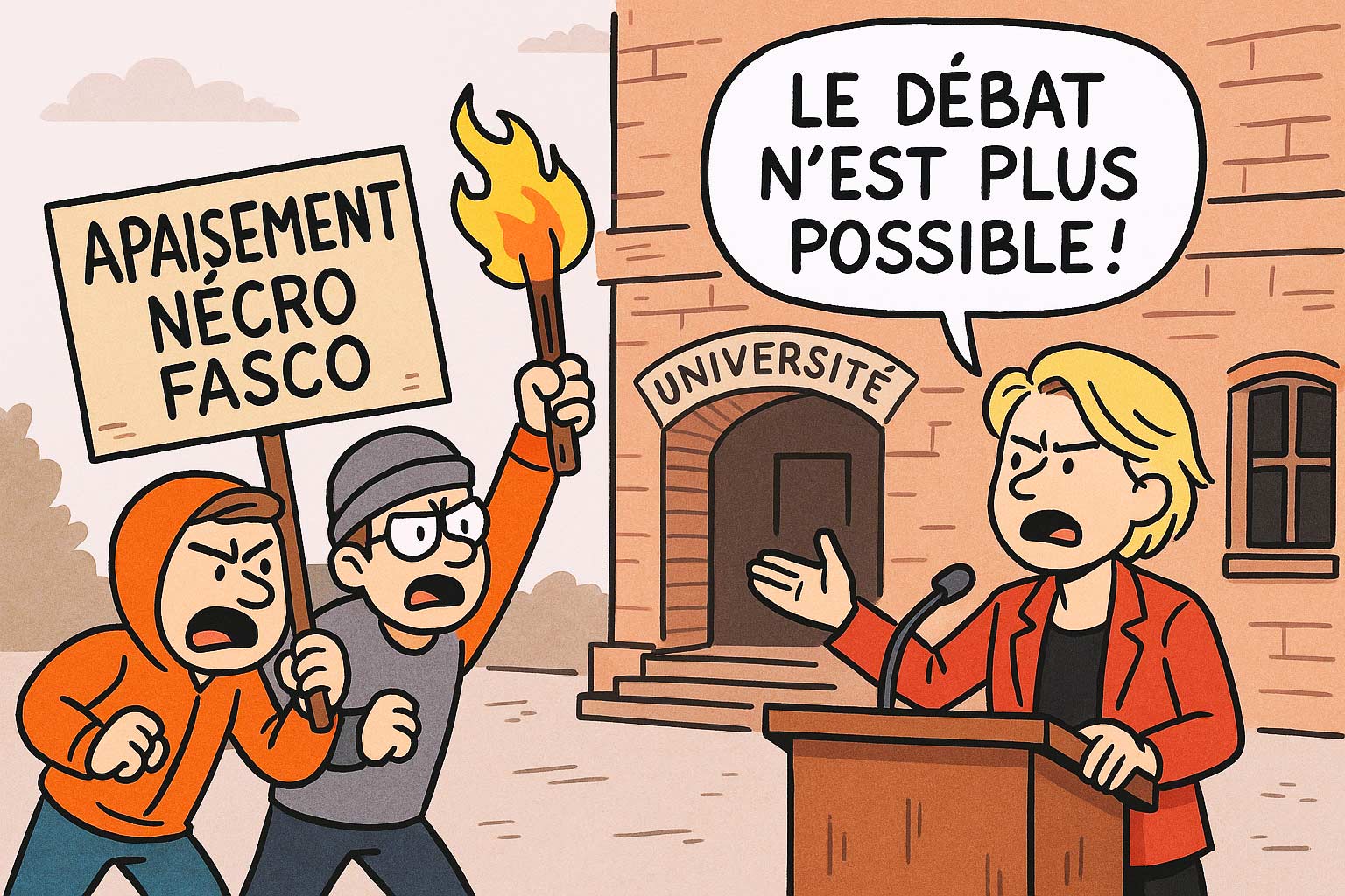 Crise de la démocratie dans les universités françaises, et les sphères de la société. Le débat contradictoire laisse place à l'intimidation