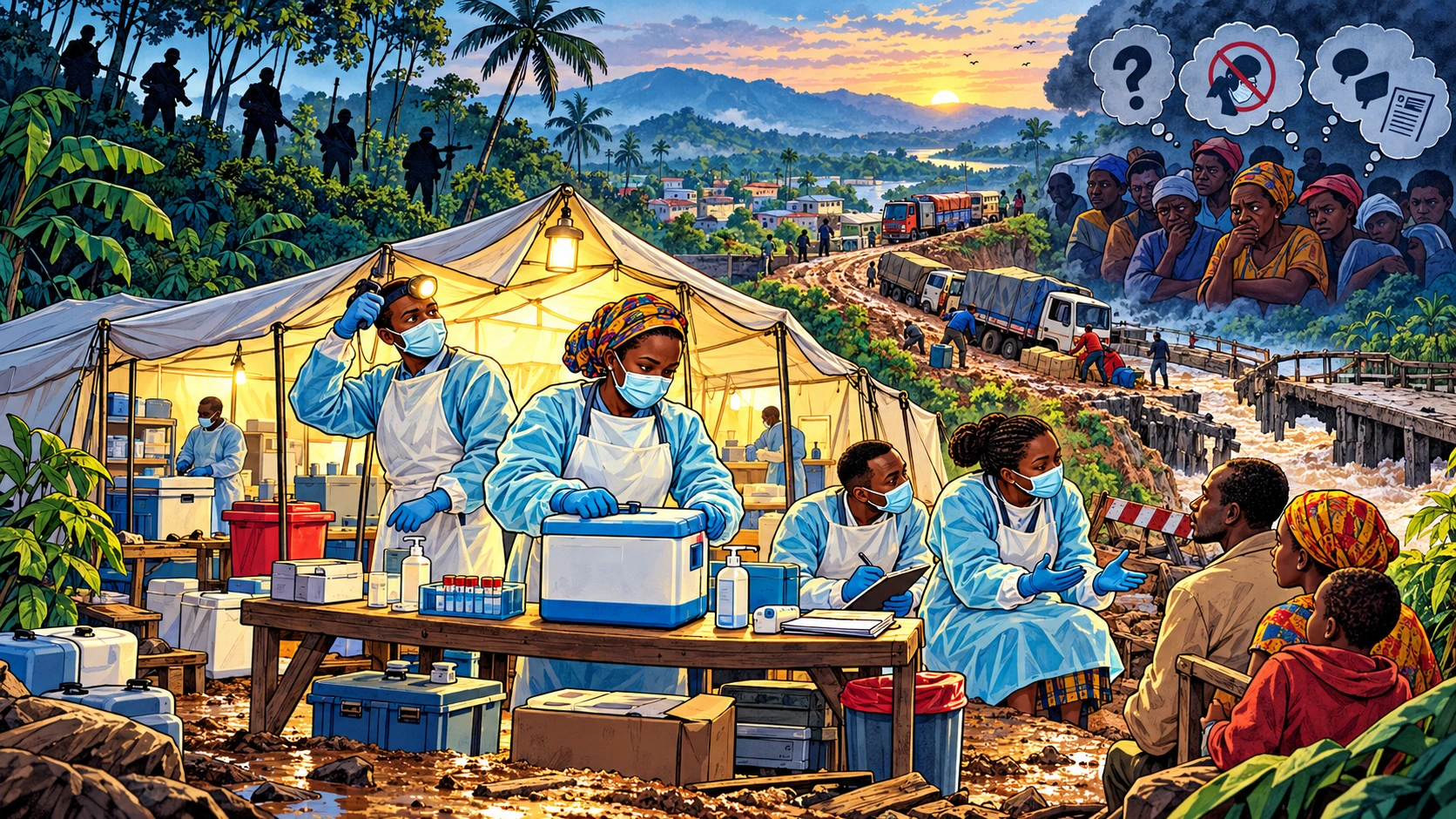 Des soignants congolais protègent un centre de traitement encerclé par la forêt, l’insécurité et la défiance.
