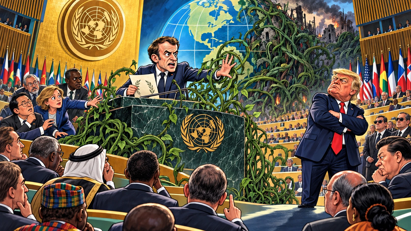 Emmanuel Macron retient une jungle de lianes à la tribune de l’ONU face à Donald Trump et aux délégations hésitantes