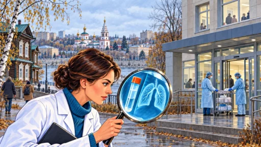 Une chercheuse examine une radiographie pulmonaire devant un hôpital d’Irkoutsk placé en quarantaine.