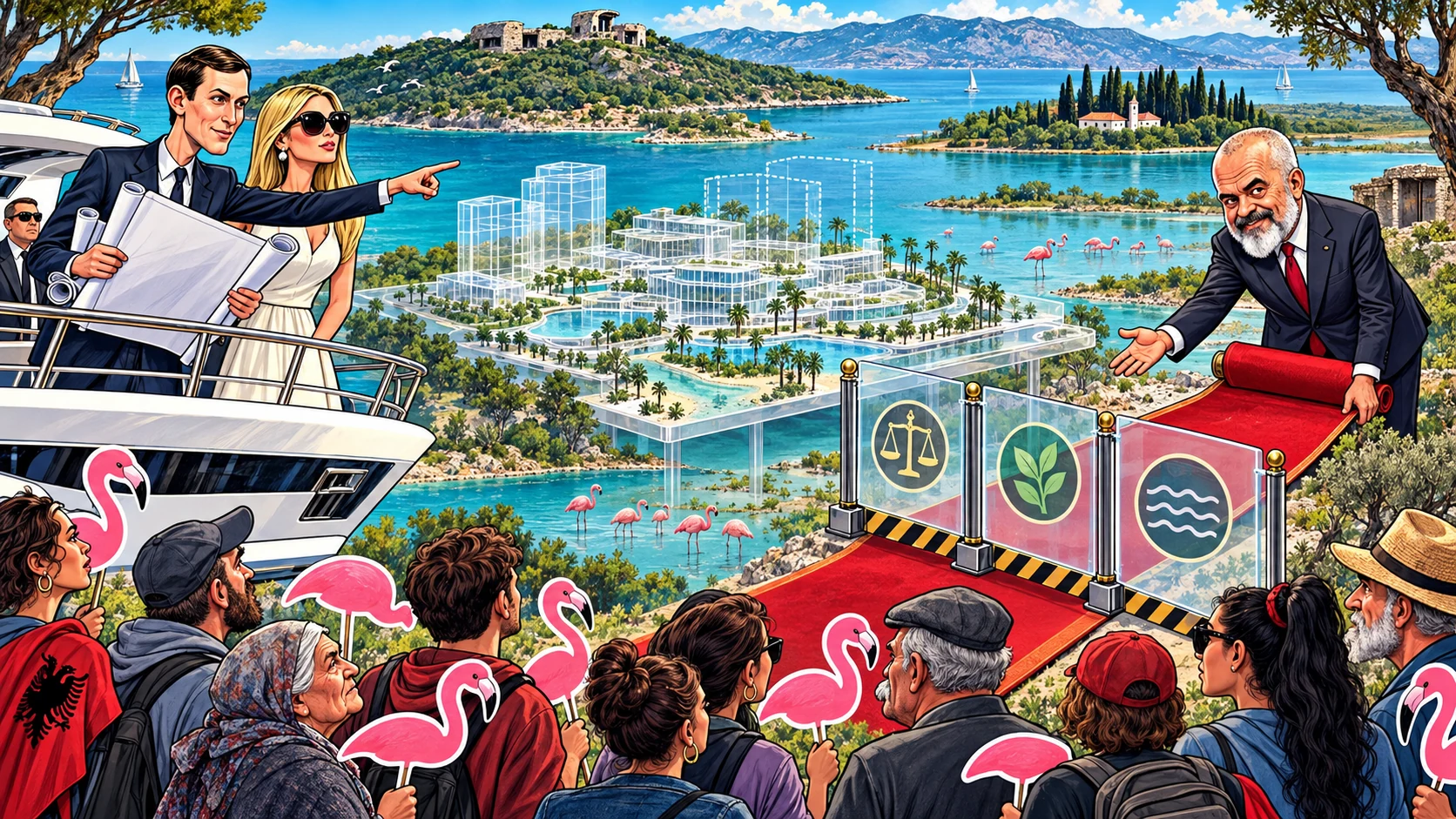 Des flamants roses et des manifestants font face à un complexe de luxe sur la côte albanaise