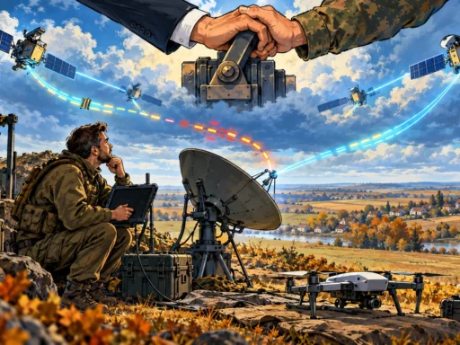 Un soldat ukrainien tente de maintenir une liaison satellite tandis qu’un interrupteur orbital coupe une partie du réseau au-dessus du front.